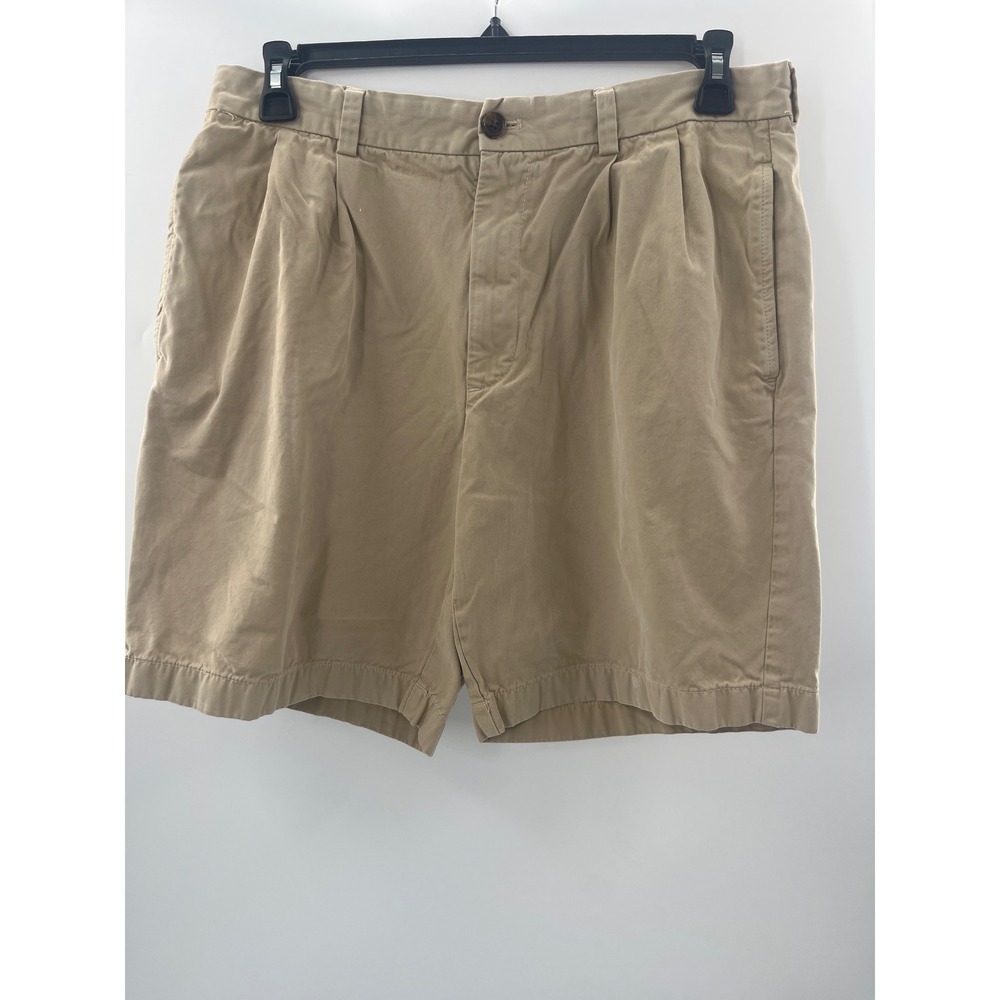 Brooks Brothers Mens Khaki Pleated‎ Chino Shorts 100% Cotton Size 35 Tan 1660